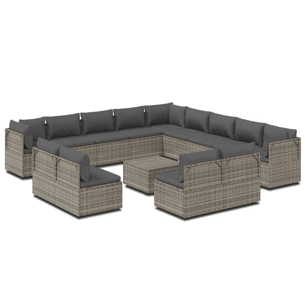 Set de muebles de jardín 14 pzas y cojines ratán sintético gris vidaXL