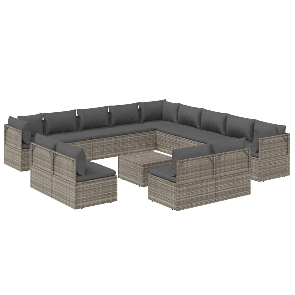 Set de muebles de jardín 14 pzas y cojines ratán sintético gris vidaXL