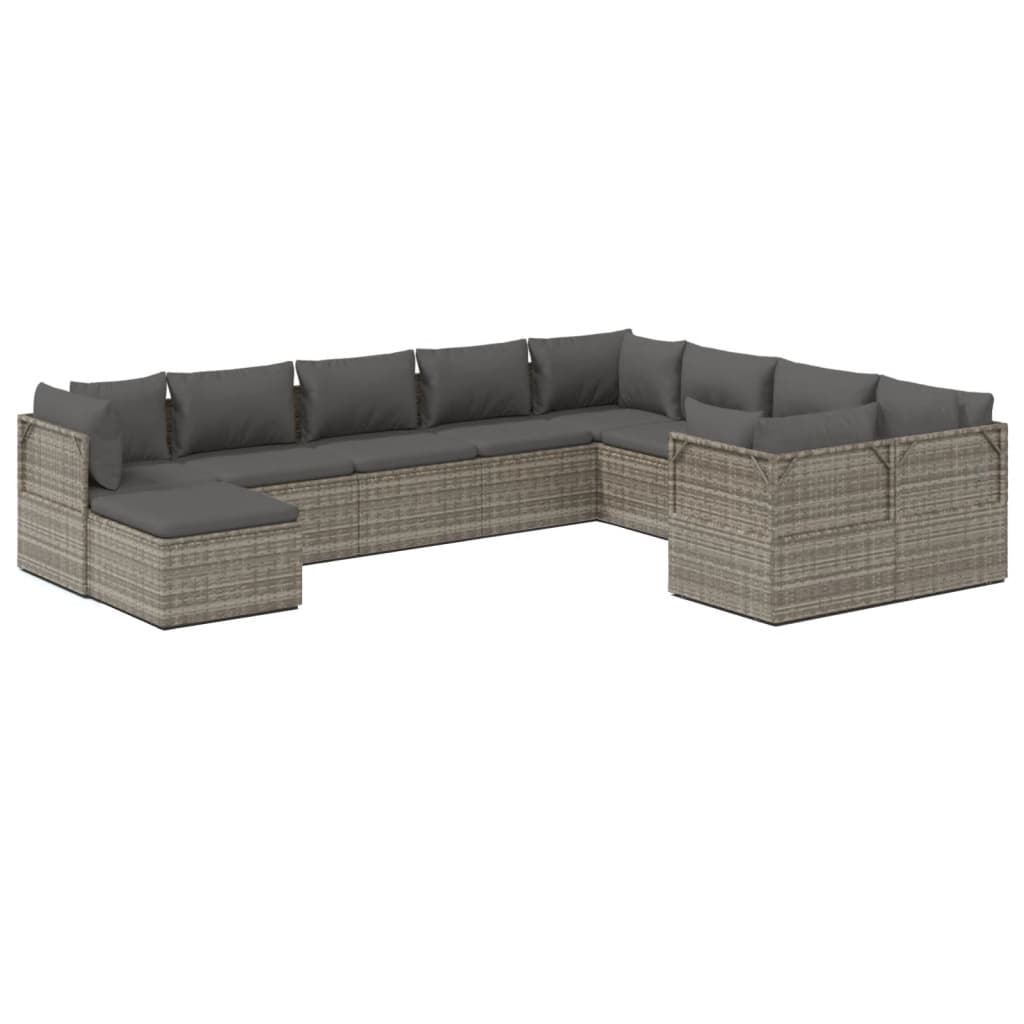 Set de muebles de jardín 10 pzas y cojines ratán sintético gris vidaXL