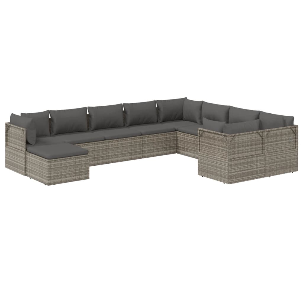 Set de muebles de jardín 10 pzas y cojines ratán sintético gris vidaXL