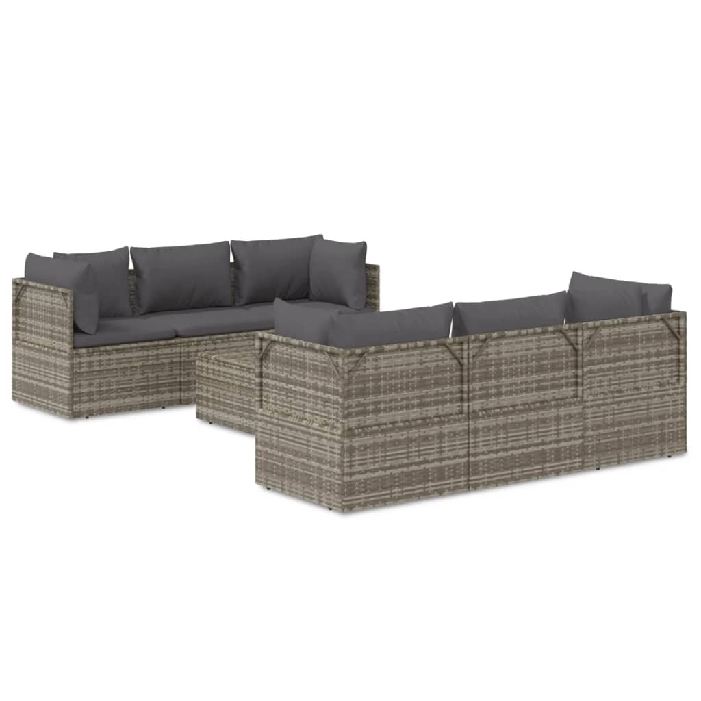 Set de muebles de jardín 7 pzas y cojines ratán sintético gris vidaXL