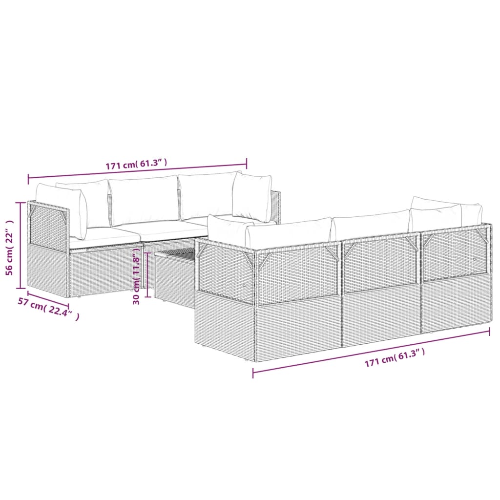 Set de muebles de jardín 7 pzas y cojines ratán sintético gris vidaXL