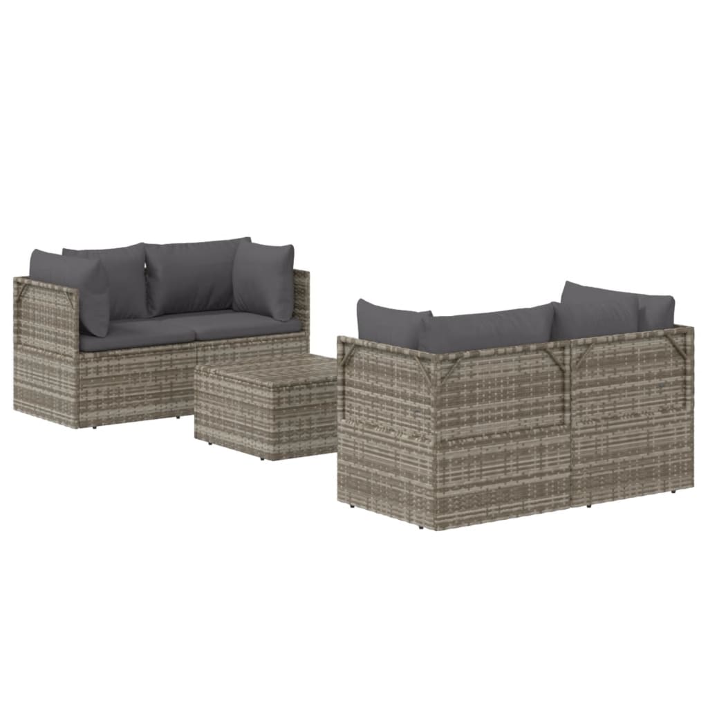 Set de muebles de jardín 5 pzas y cojines ratán sintético gris vidaXL