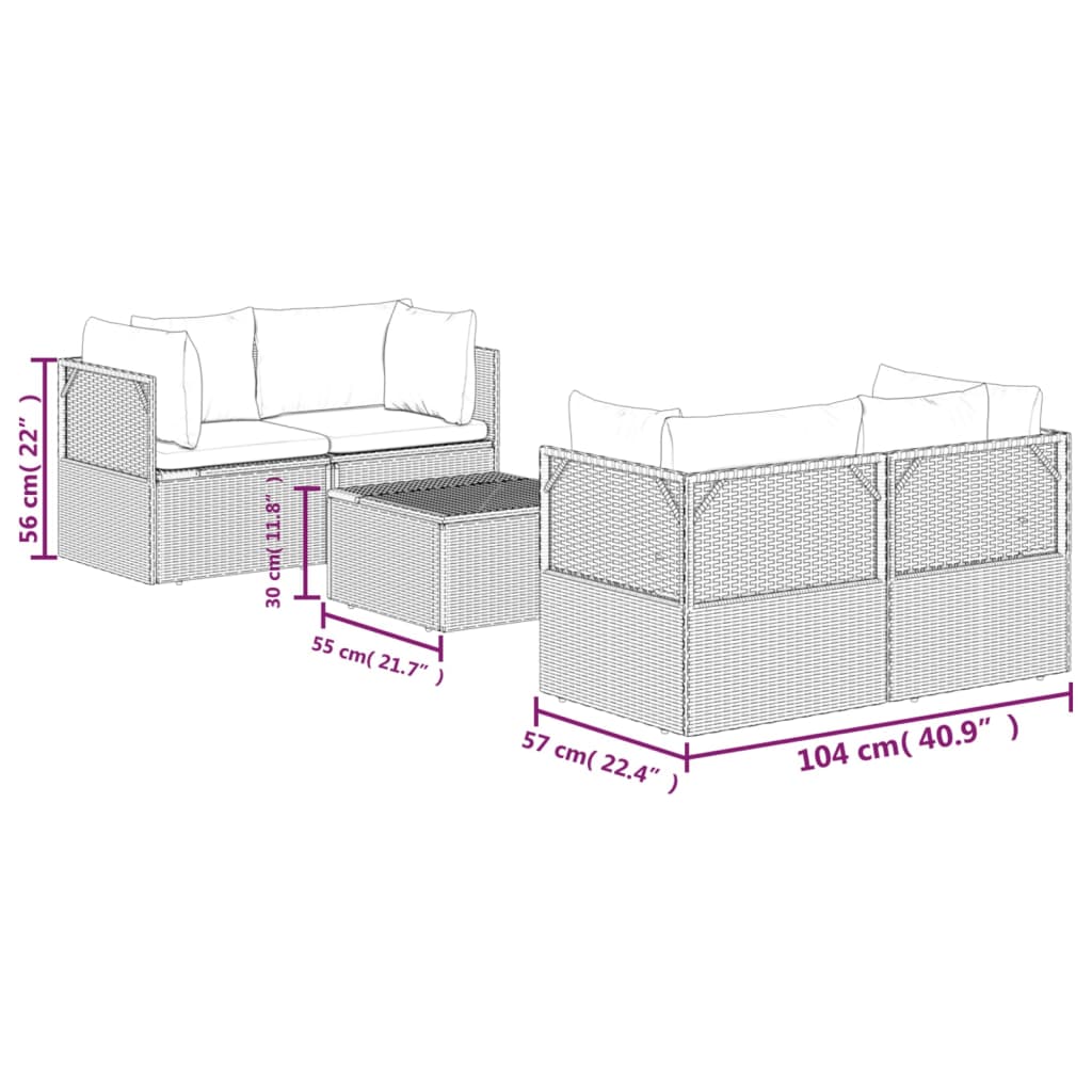 Set de muebles de jardín 5 pzas y cojines ratán sintético gris vidaXL