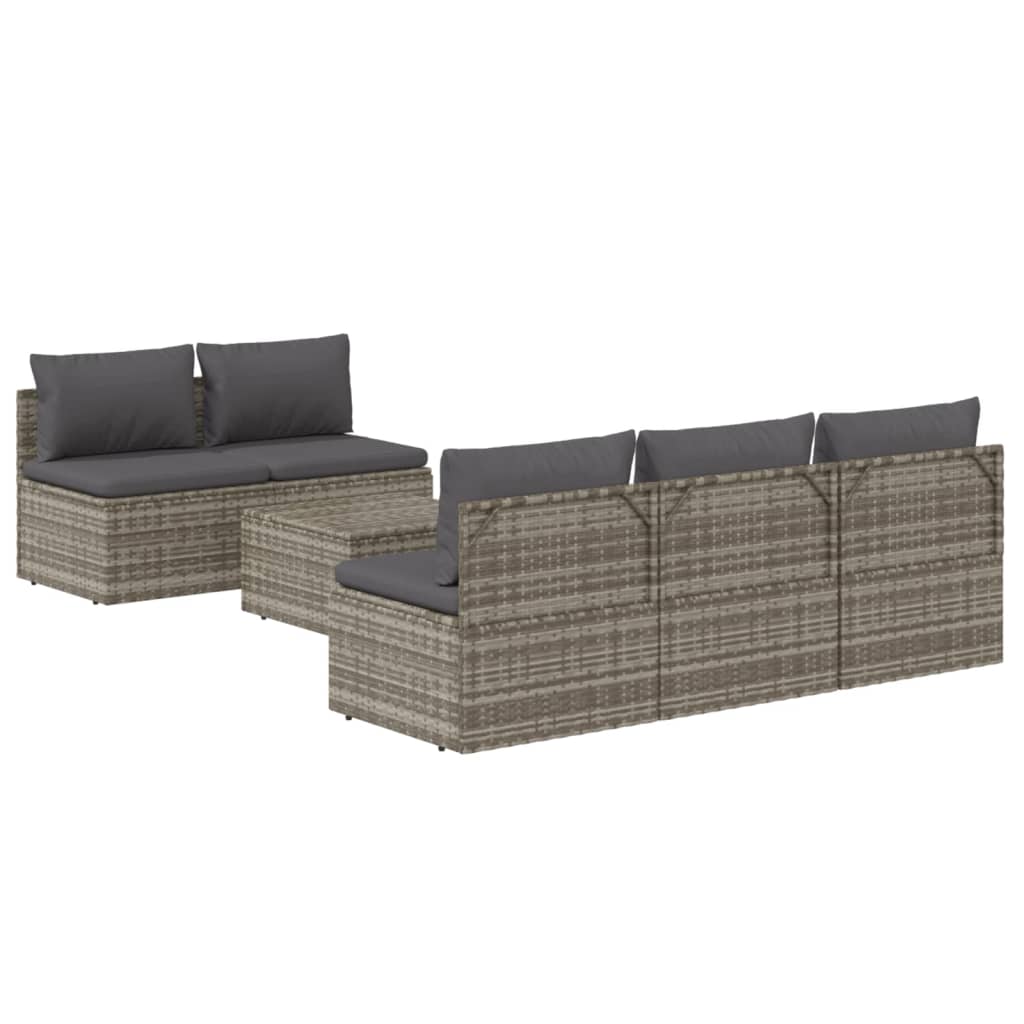 Set de muebles de jardín 6 pzas y cojines ratán sintético gris vidaXL