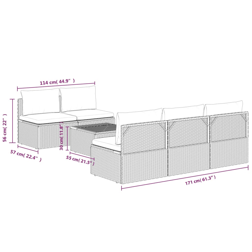 Set de muebles de jardín 6 pzas y cojines ratán sintético gris vidaXL