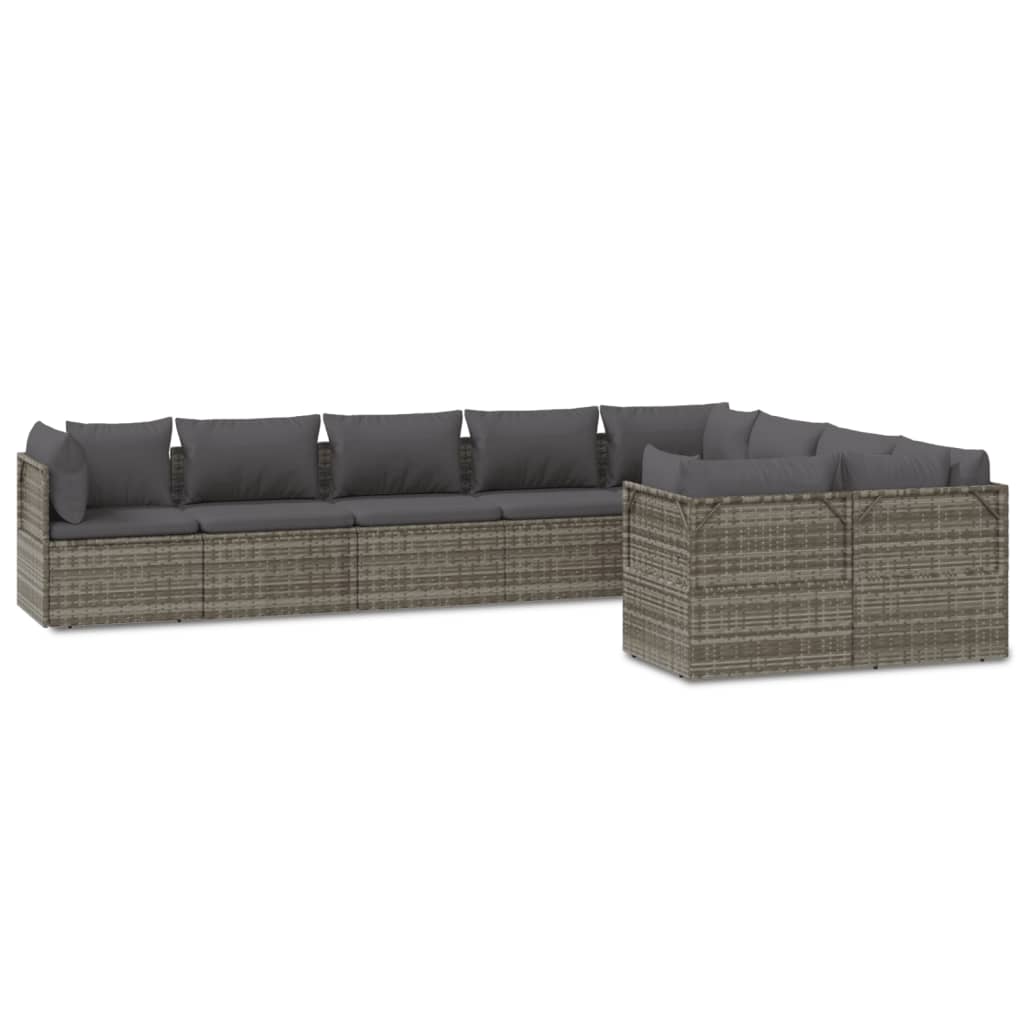 Set de muebles de jardín 9 pzas y cojines ratán sintético gris vidaXL