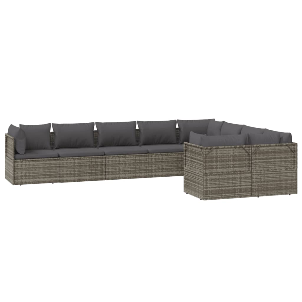 Set de muebles de jardín 9 pzas y cojines ratán sintético gris vidaXL