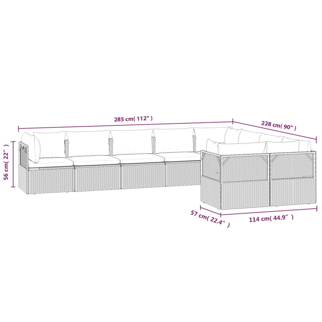 Set de muebles de jardín 9 pzas y cojines ratán sintético gris vidaXL