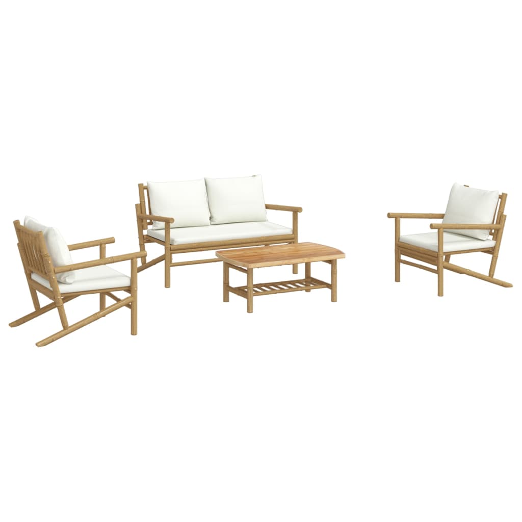 Set de muebles de jardín 4 piezas bambú y cojines blanco crema vidaXL