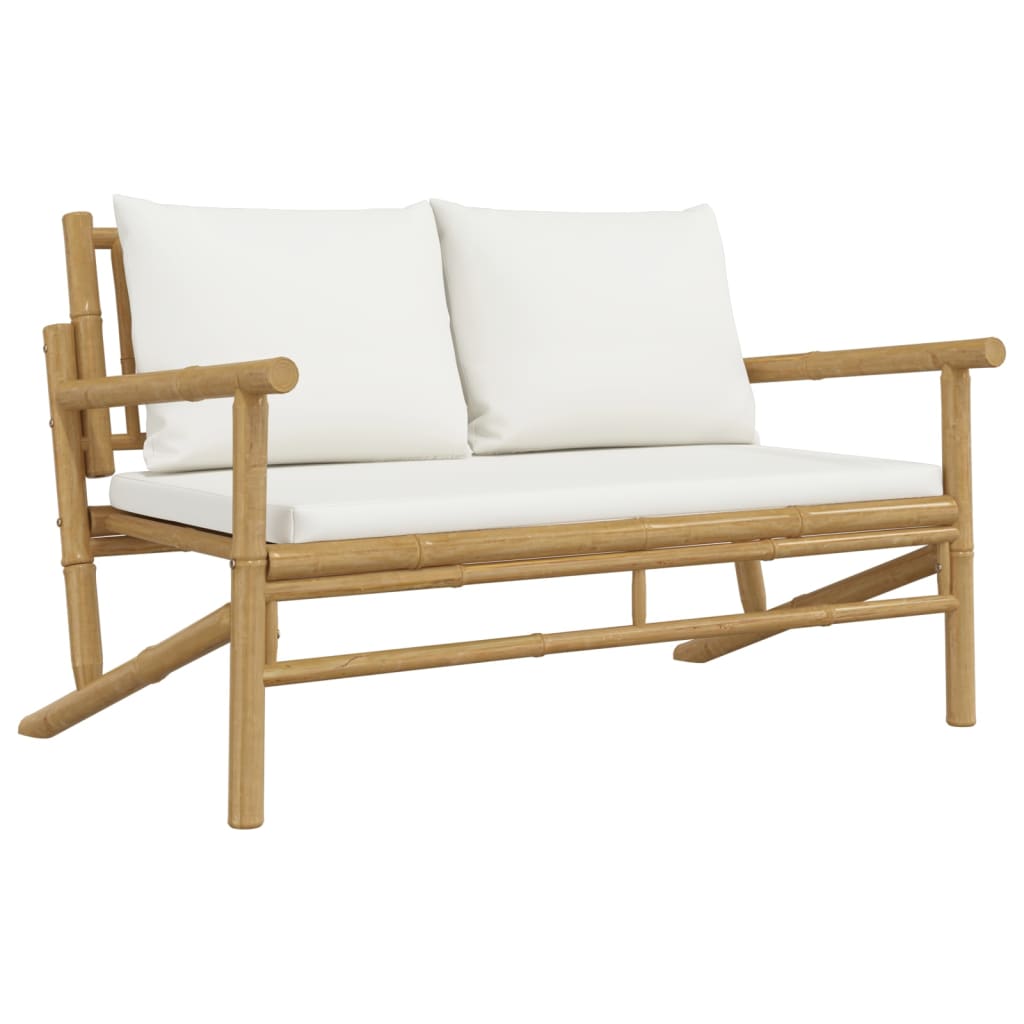 Set de muebles de jardín 4 piezas bambú y cojines blanco crema vidaXL