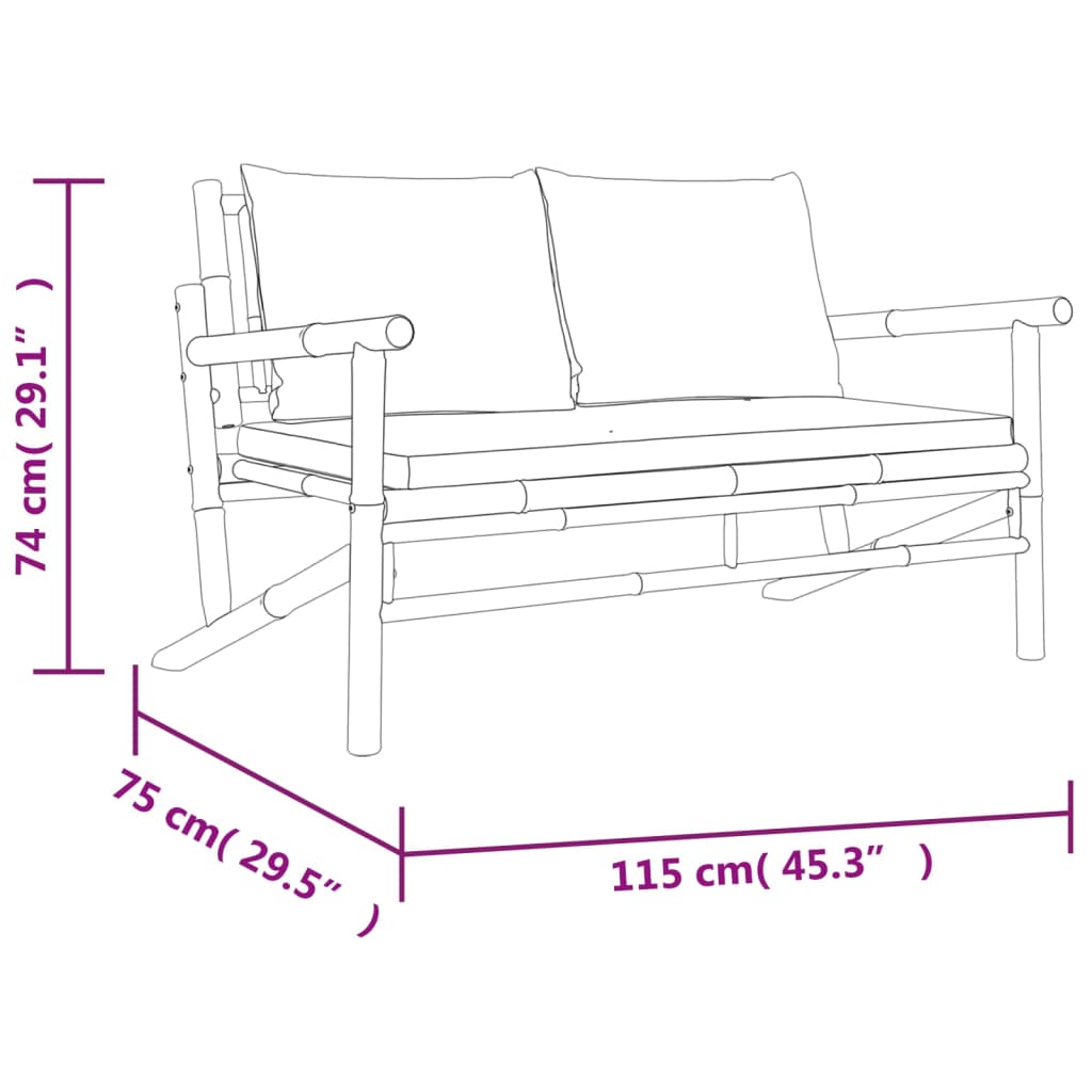 Set de muebles de jardín 4 piezas bambú y cojines blanco crema vidaXL