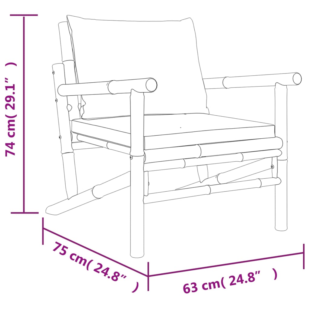 Set de muebles de jardín 4 piezas bambú y cojines blanco crema vidaXL