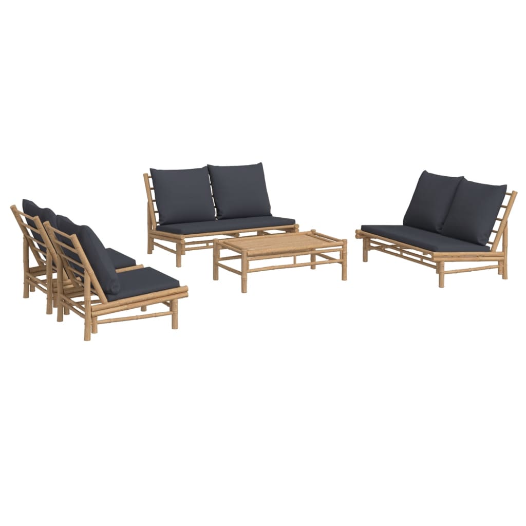 Set de muebles de jardín 5 piezas bambú con cojines gris oscuro vidaXL