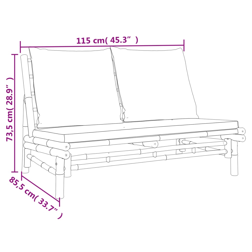 Set de muebles de jardín 5 piezas bambú con cojines gris oscuro vidaXL