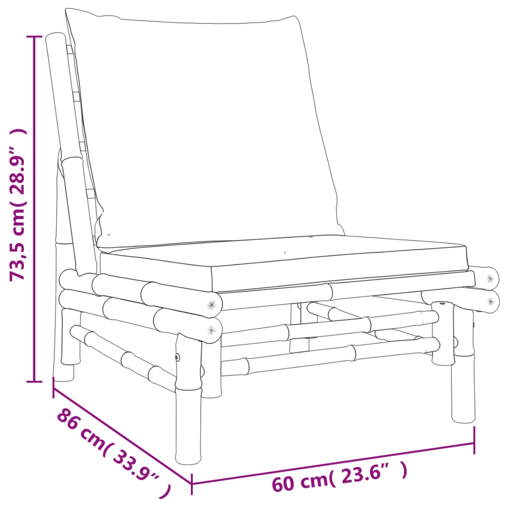 Set de muebles de jardín 5 piezas bambú con cojines gris oscuro vidaXL