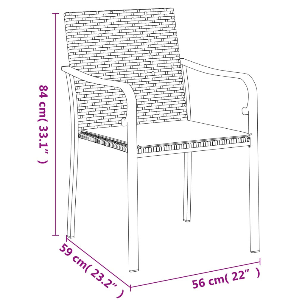 Sillas jardín y cojines 2 uds ratán sintético marrón 56x59x84cm vidaXL