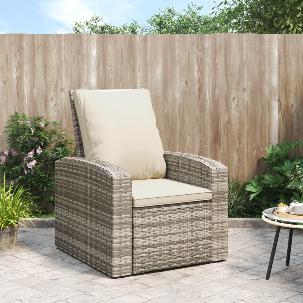 Vetonek Sillón reclinable jardín y cojines ratán sintético marrón claro