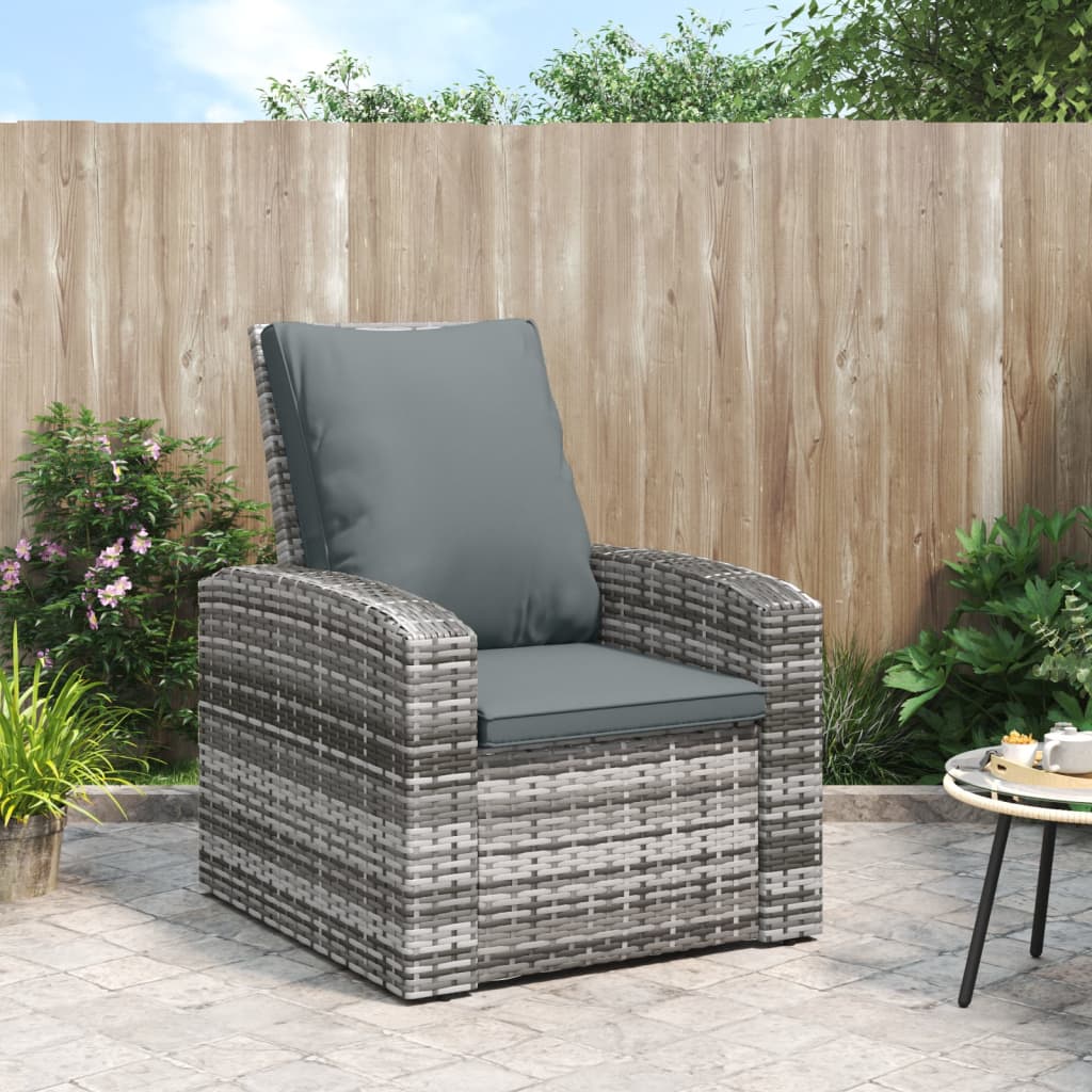 Vetonek Sillón reclinable de jardín con cojines ratán sintético gris