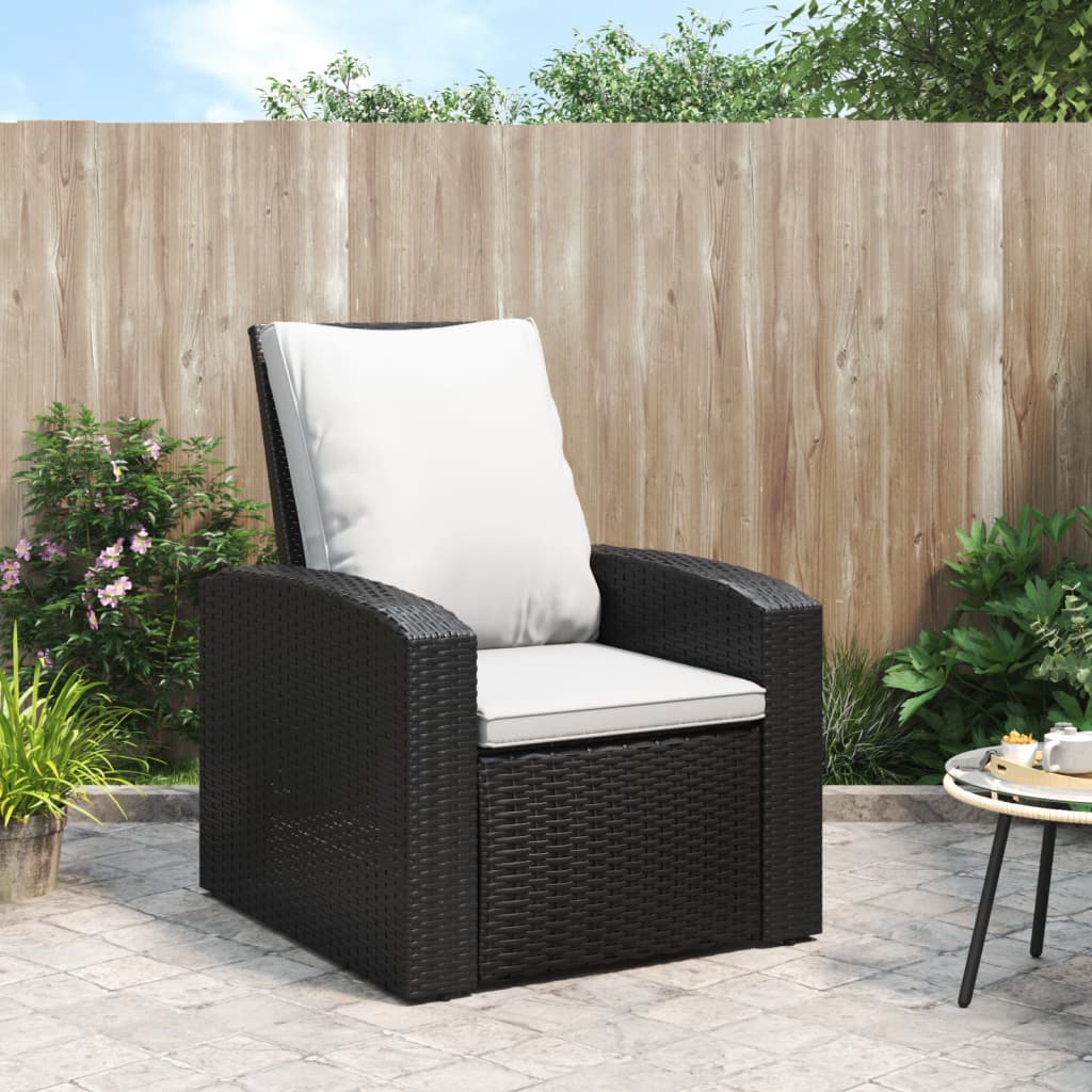 Vetonek Sillón reclinable de jardín con cojines ratán sintético negro