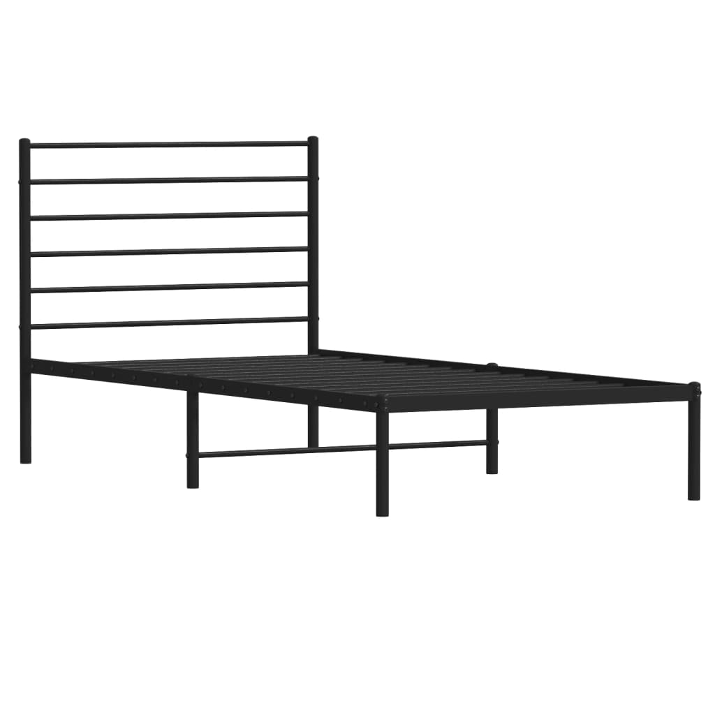 Cama sem preto com cabeceira de metal preto 90x200 cm