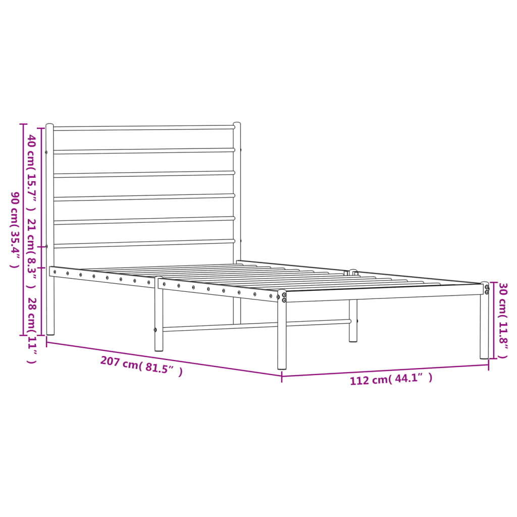 Estructura cama sin colchón con cabecero metal negro 107x203 cm