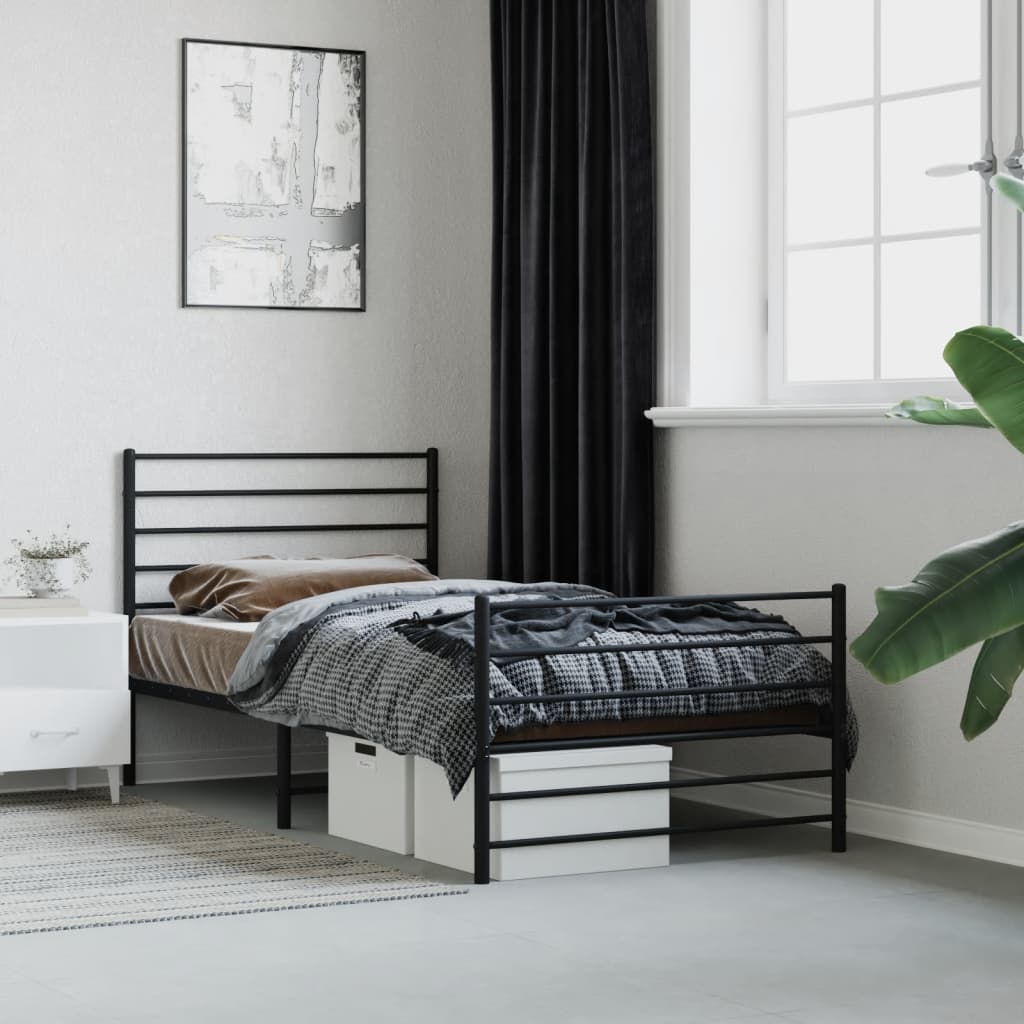 Vetonek Estructura cama sin colchón con estribo metal negro 90x190 cm