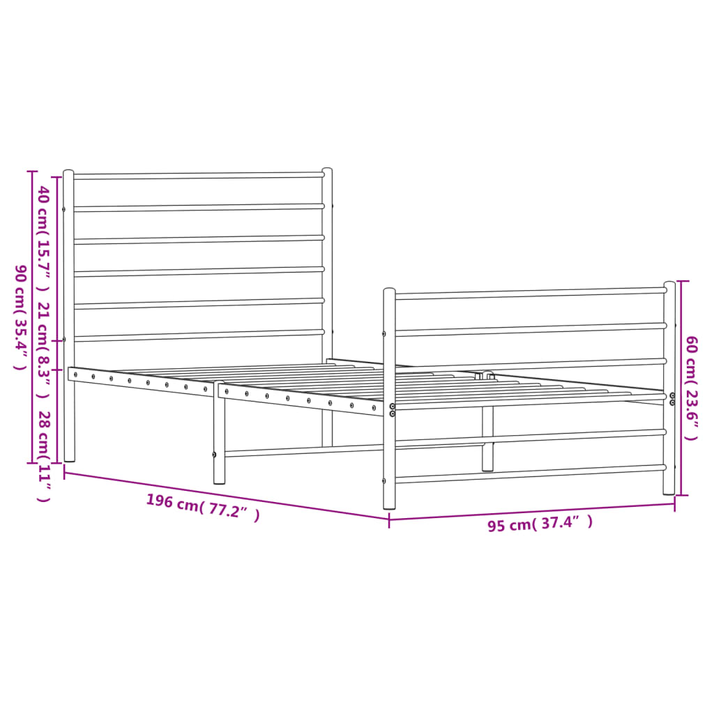 Estructura cama sin colchón con estribo metal negro 90x190 cm vidaXL