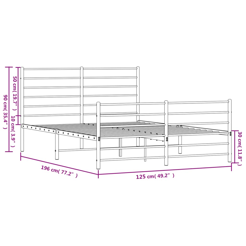 Estructura cama sin colchón con estribo metal negro 120x190 cm vidaXL