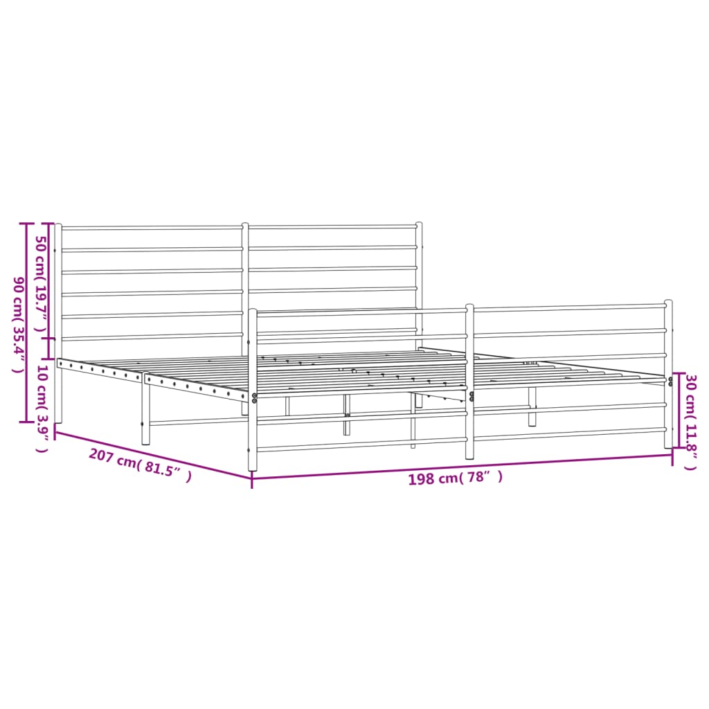 Estructura cama sin colchón con estribo metal negro 193x203 cm