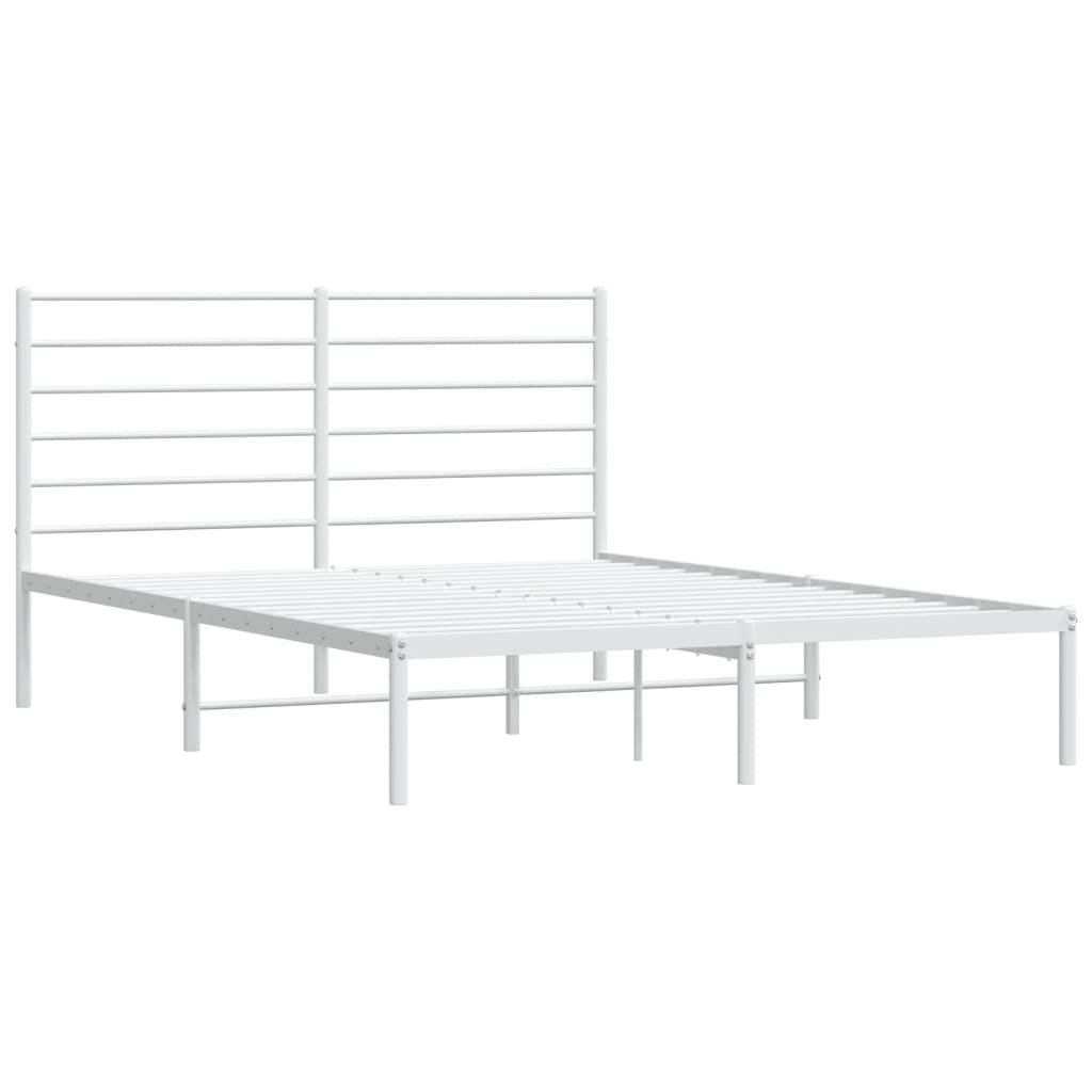 Bed without mattress with white metal headboard 160x200cm