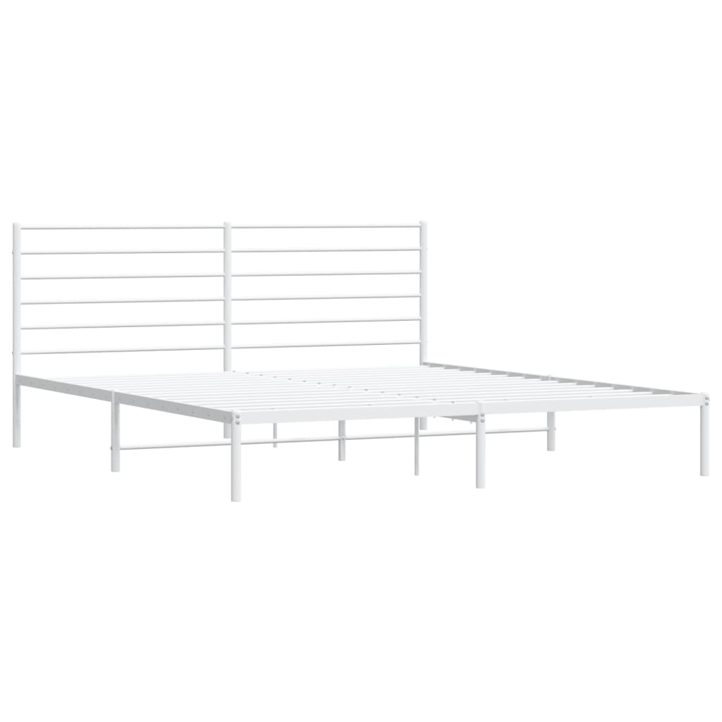 Bed without mattress with white metal headboard 183x213cm