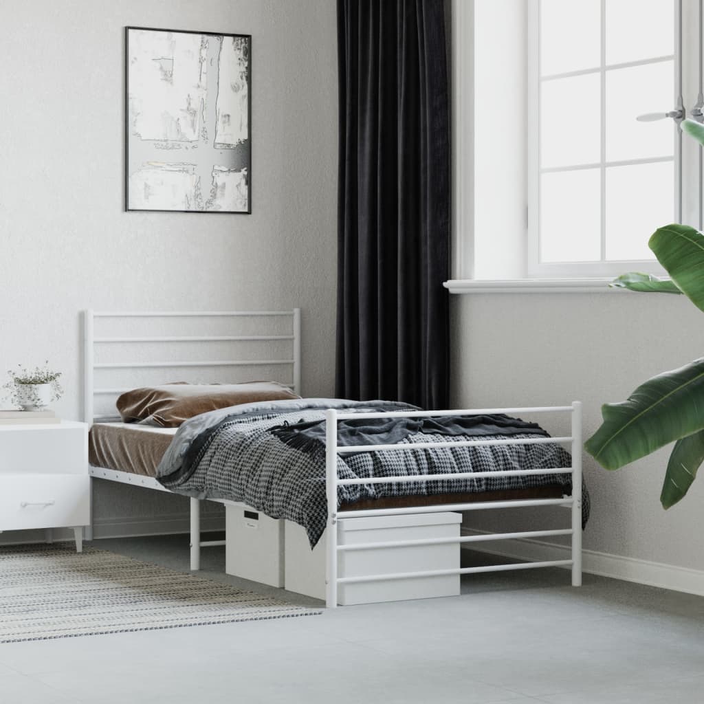 Vetonek Estructura cama sin colchón con estribo metal blanco 100x190 cm