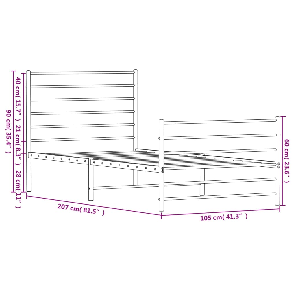 Estructura cama sin colchón con estribo metal blanco 100x200 cm