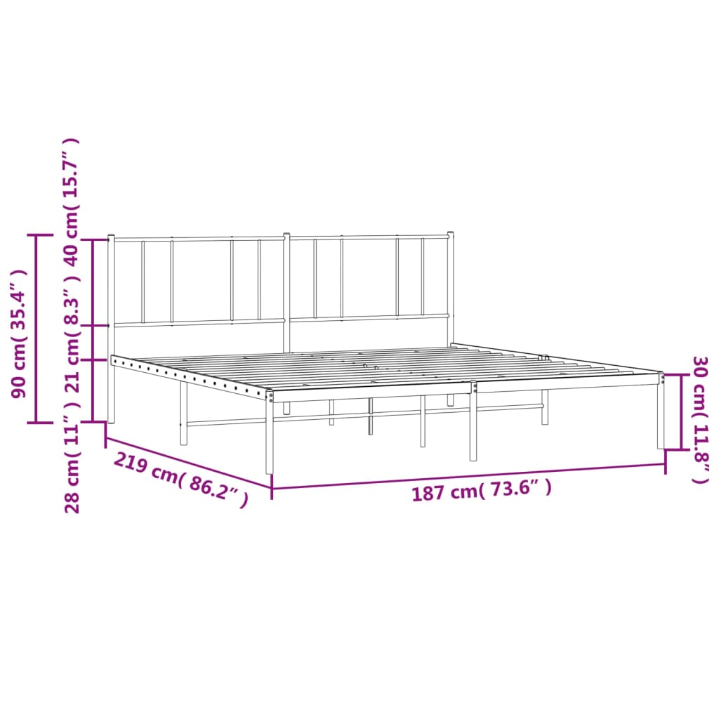 Estructura cama sin colchón con cabecero metal negro 183x213 cm