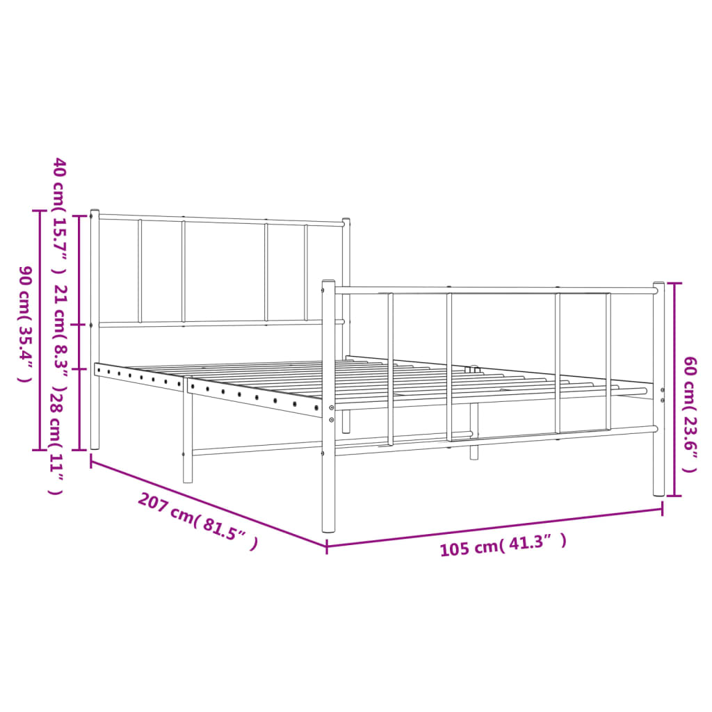 Estructura cama sin colchón con estribo metal negro 100x200 cm