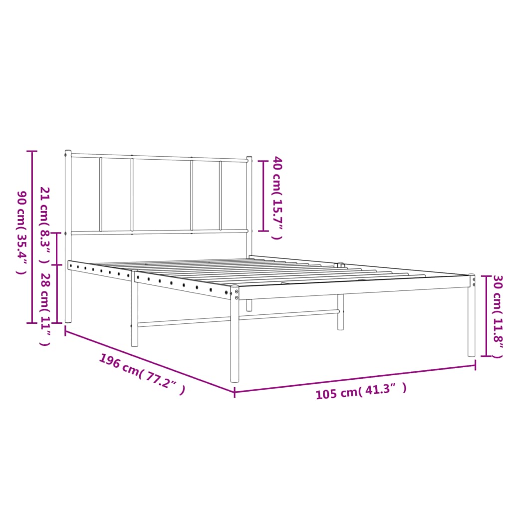 Estructura cama sin colchón con cabecero metal blanco 100x190cm