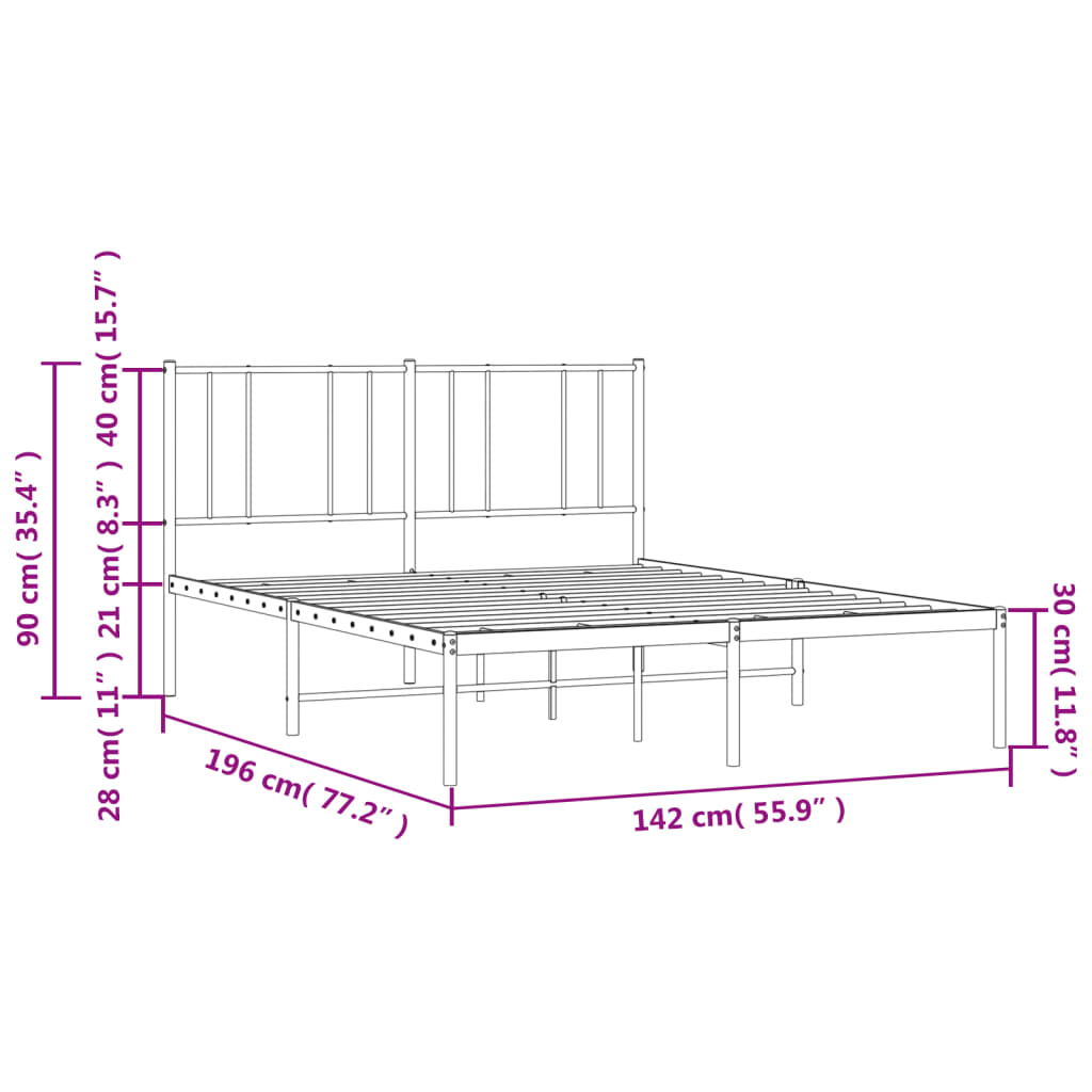 Bett ohne Matratze mit weißem Metall Kopfteil 135x190 cm