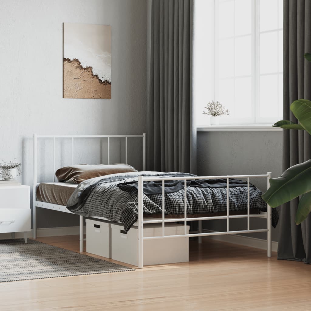 Vetonek Estructura cama sin colchón con estribo metal blanco 75x190 cm