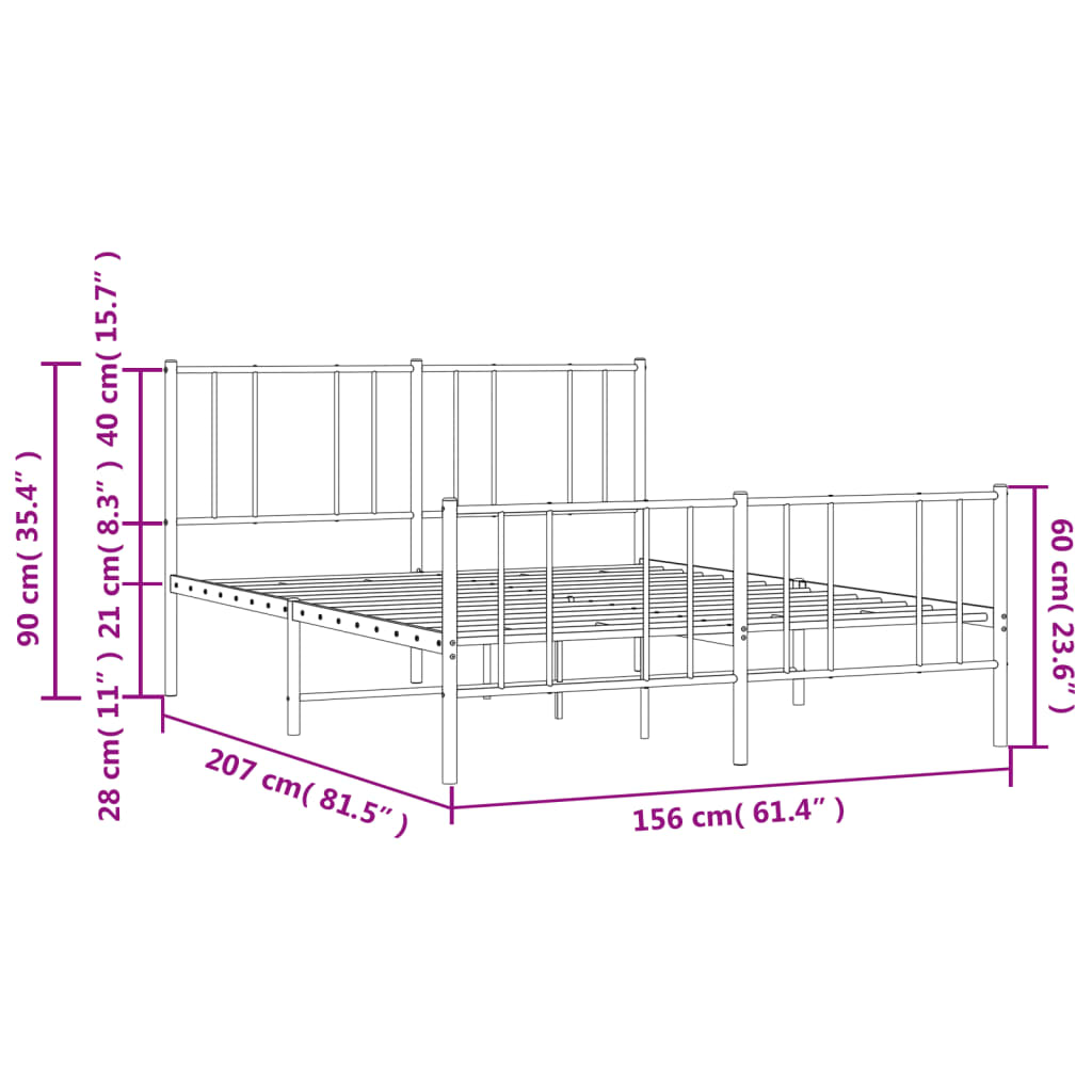 Estructura cama sin colchón con estribo metal blanco 150x200 cm