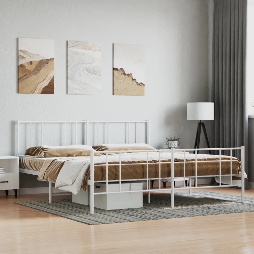 Vetonek Estructura cama sin colchón con estribo metal blanco 200x200 cm