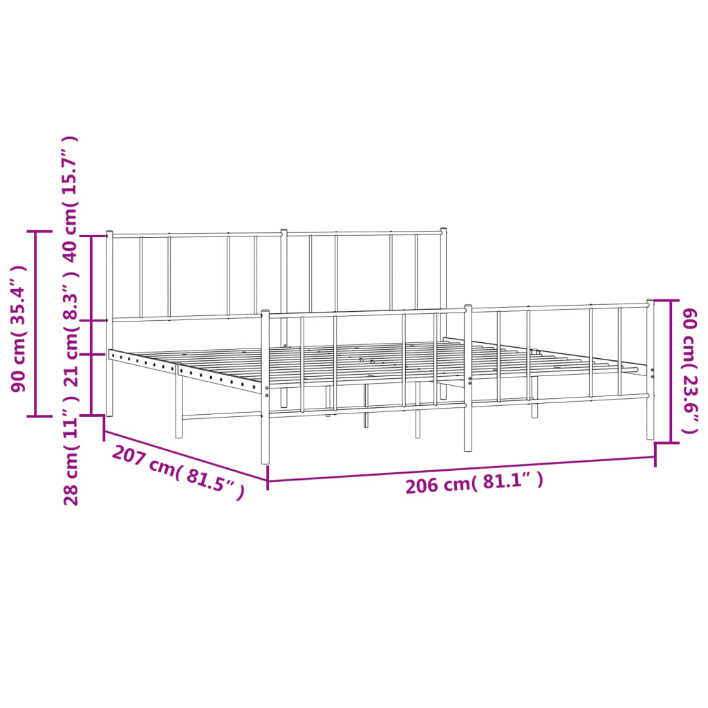 Estructura cama sin colchón con estribo metal blanco 200x200 cm