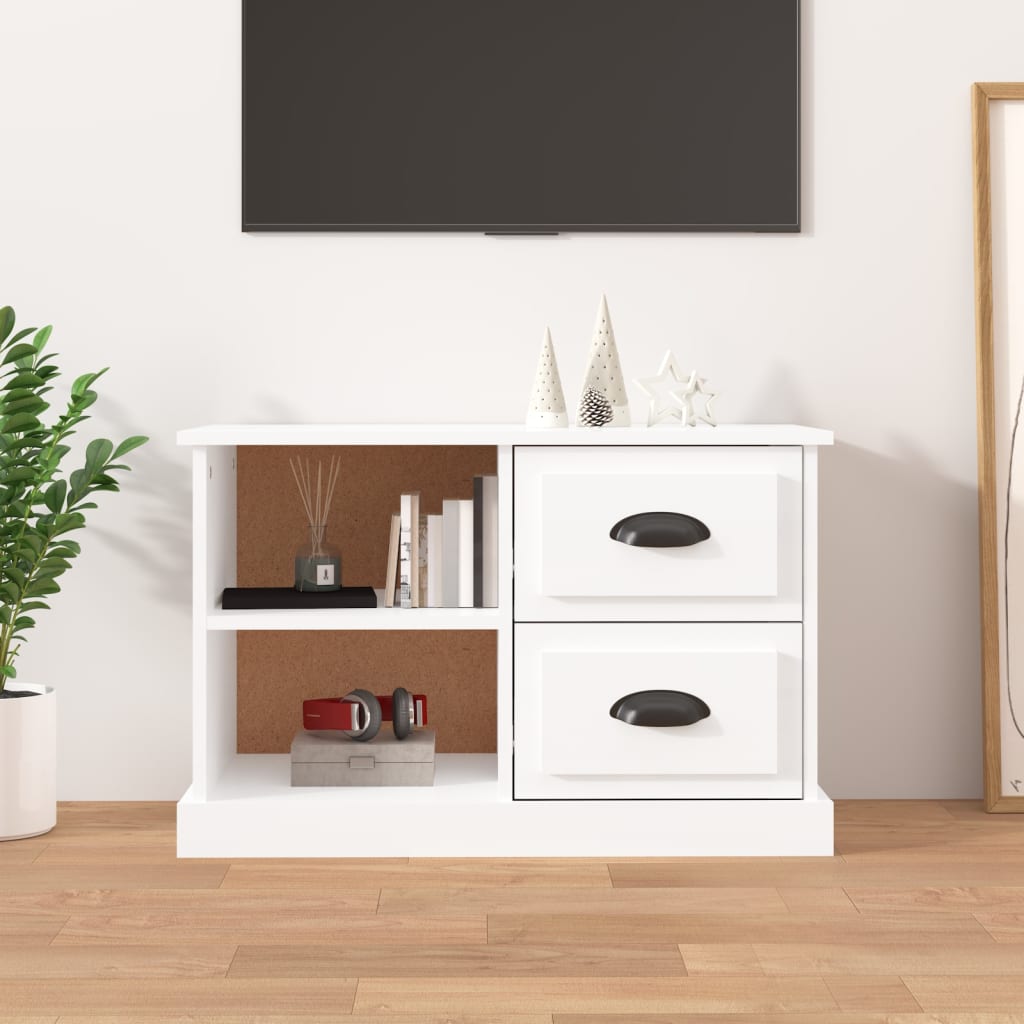 Vetonek Mueble de TV madera contrachapada blanco brillo 73x35,5x47,5 cm