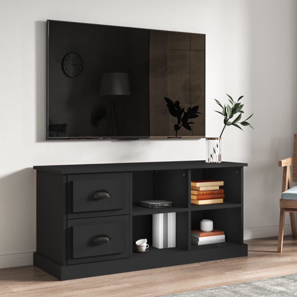 Vetonek Mueble de TV madera contrachapada negro 102x35,5x47,5 cm