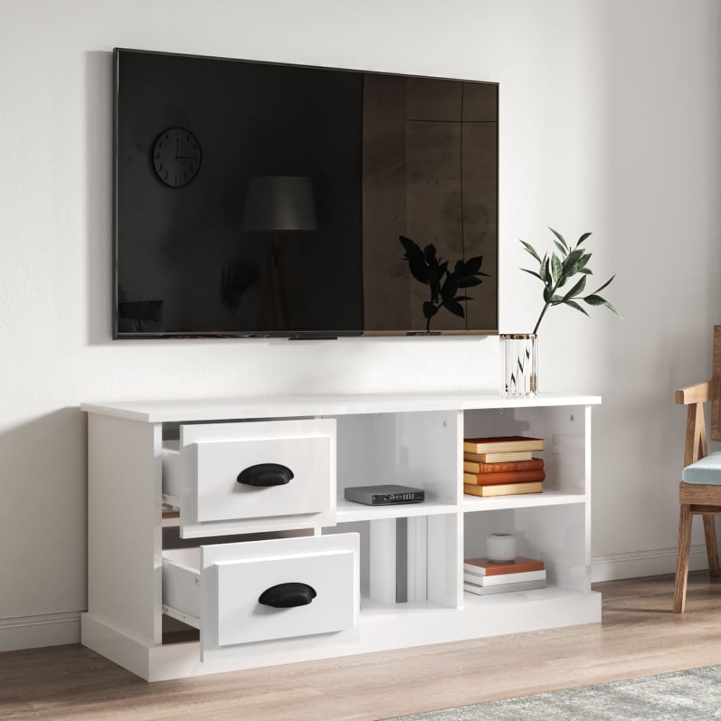 Mueble de TV madera blanco brillo 102x35,5x47,5cm