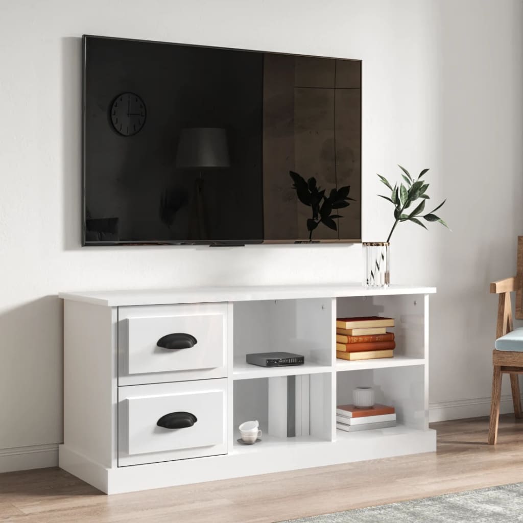 Vetonek Mueble de TV madera contrachapada blanco brillo 102x35,5x47,5cm