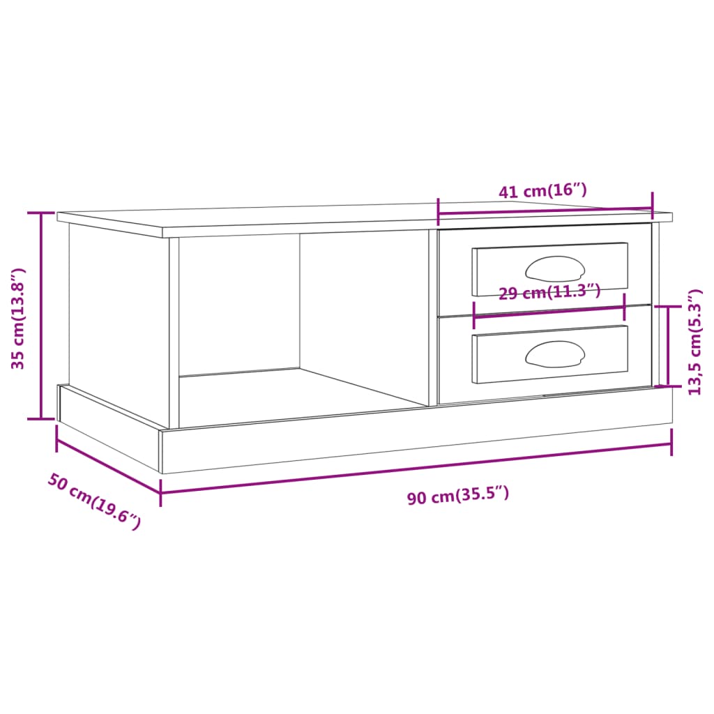 Mesa de centro madera gris Sonoma 90x50x35 cm