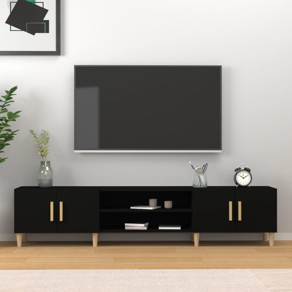 Vetonek Mueble de TV madera contrachapada negro 180x31,5x40 cm