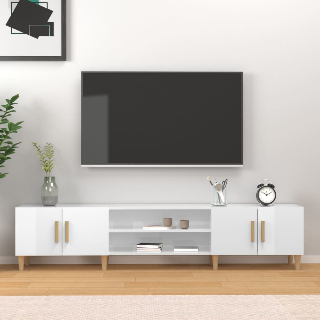 Vetonek Mueble de TV madera contrachapada blanco brillo 180x31,5x40 cm