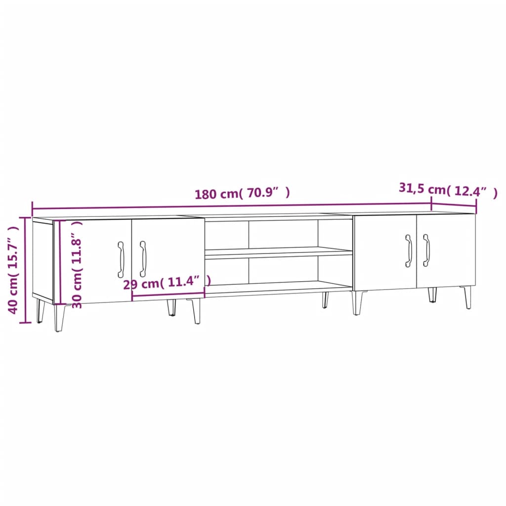 Mueble de TV madera negro 180x31,5x40 cm